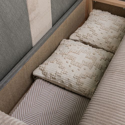 Canapé convertible méridienne TOM tissu velours côtelé beige