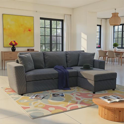 Canapé d'angle méridienne HAPPY convertible velours anthra