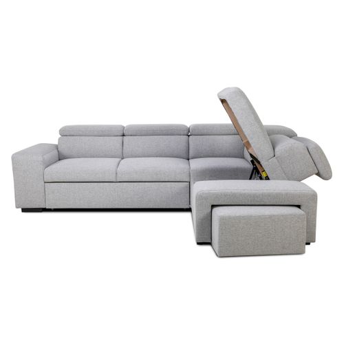 Canapé d'angle convertible méridienne réversible et 1 pouf MAYA tissu gris