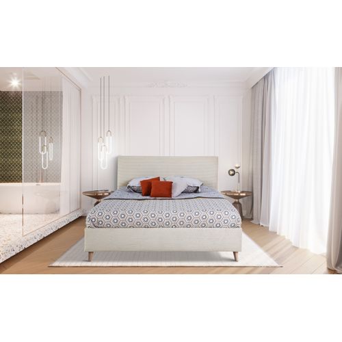 Lit 140x190 cm JAPP velours côtelé beige