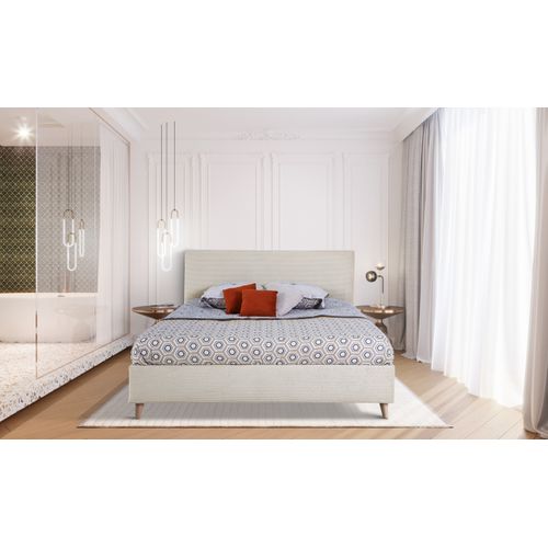 Lit 160x200 cm JAPP velours côtelé beige