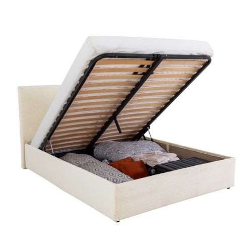 Lit coffre 140x190 cm JAPP tissu bouclette beige