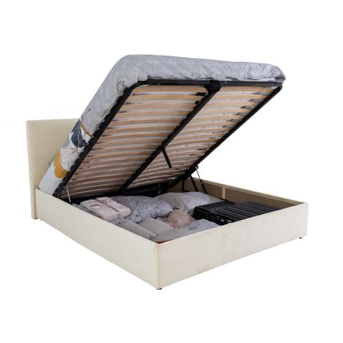 Lit coffre 160x200 cm JAPP velours côtelé beige