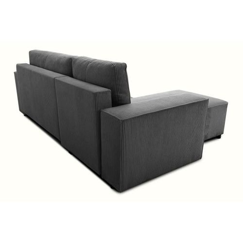 Canapé D'angle Convertible Réversible - 4 Places - Josh - Tissu Velours Cotelé - Anthracite - Coffre