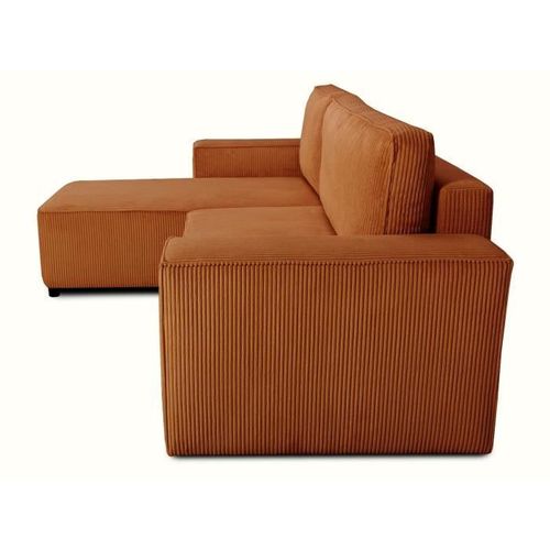 Canapé D'angle Convertible Réversible - 4 Places - Josh - Tissu Velours Cotelé - Terracotta - Coffre