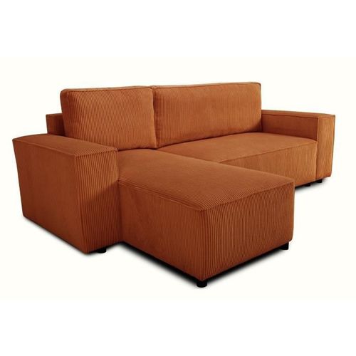 Canapé D'angle Convertible Réversible - 4 Places - Josh - Tissu Velours Cotelé - Terracotta - Coffre