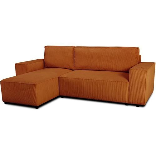 Canapé D'angle Convertible Réversible - 4 Places - Josh - Tissu Velours Cotelé - Terracotta - Coffre