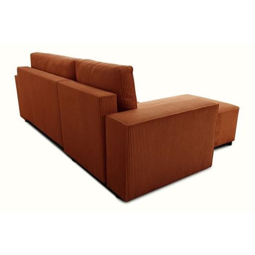 Canapé D'angle Convertible Réversible - 4 Places - Josh - Tissu Velours Cotelé - Terracotta - Coffre