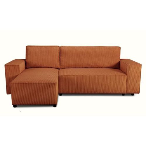 Canapé D'angle Convertible Réversible - 4 Places - Josh - Tissu Velours Cotelé - Terracotta - Coffre