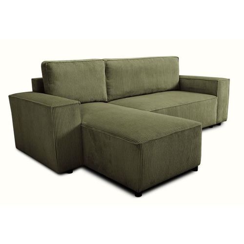 Canapé D'angle Convertible Réversible - 4 Places - Josh - Tissu Velours Cotelé - Kaki - Coffre