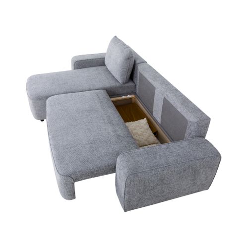 Canapé d'angle convertible méridienne réversible CHANI tissu gris