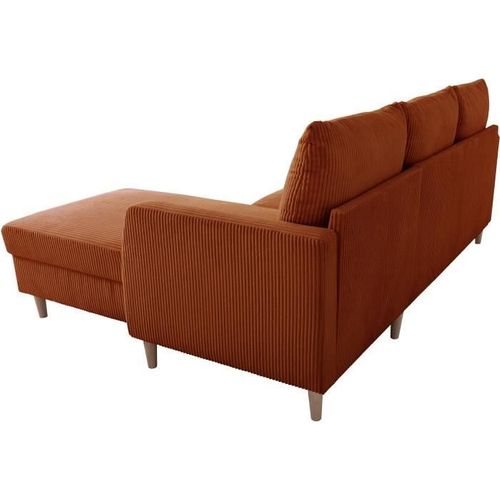 Canapé D'angle Fixe - 3 Places - Chipy - Tissu Lincoln Terracotta - Pieds Bois Nature - 192x82x138cm