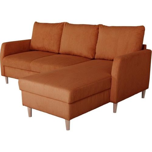 Canapé D'angle Fixe - 3 Places - Chipy - Tissu Lincoln Terracotta - Pieds Bois Nature - 192x82x138cm