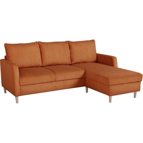 Canapé D'angle Fixe - 3 Places - Chipy - Tissu Lincoln Terracotta - Pieds Bois Nature - 192x82x138cm