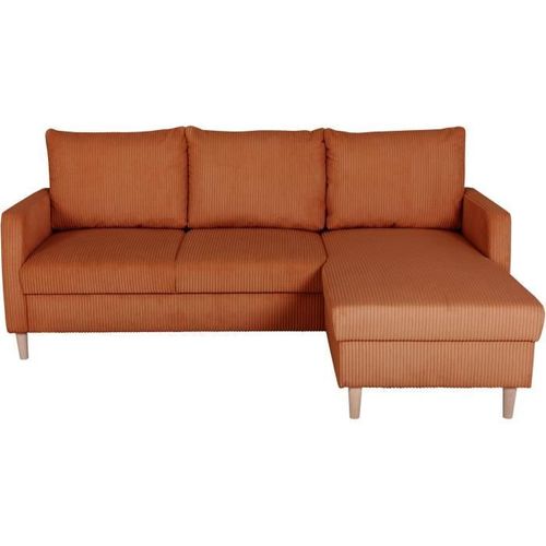 Canapé D'angle Fixe - 3 Places - Chipy - Tissu Lincoln Terracotta - Pieds Bois Nature - 192x82x138cm