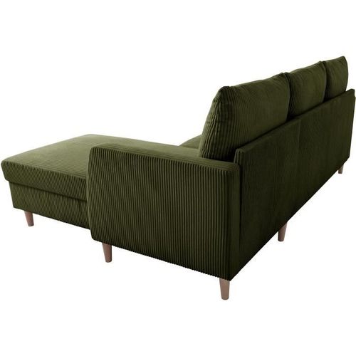 Canapé D'angle Fixe - 3 Places - Chipy - Tissu Lincoln Kaki - Pieds Bois Nature - 192 X 82 X 138 Cm