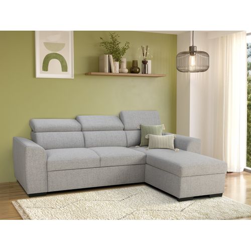 Canapé d'angle convertible méridienne réversible GUSTO tissu gris