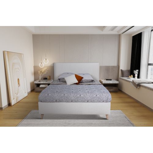 Lit 140x190 cm JAPP tissu bouclette beige