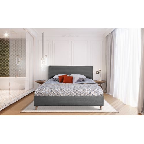 Lit 160x200 cm JAPP velours côtelé anthracite