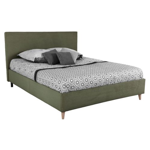 Lit 160x200 cm JAPP velours côtelé Kaki