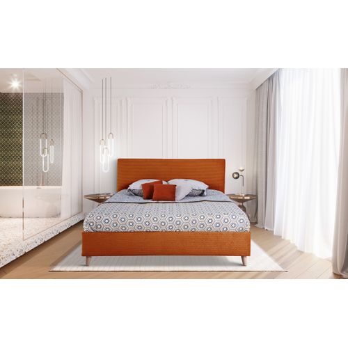Lit 160x200 cm JAPP velours côtelé terracotta