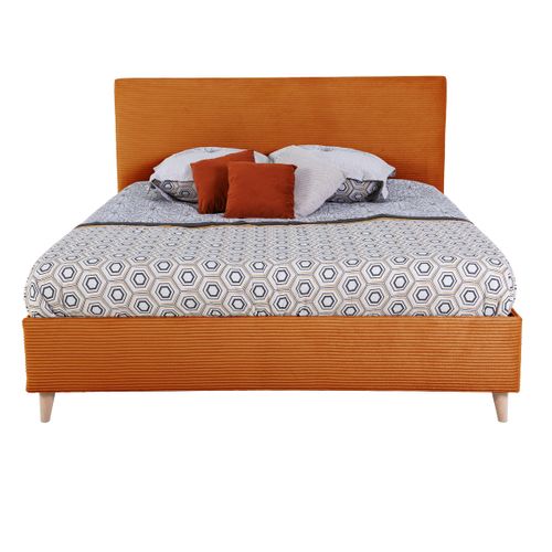 Lit 160x200 cm JAPP velours côtelé terracotta