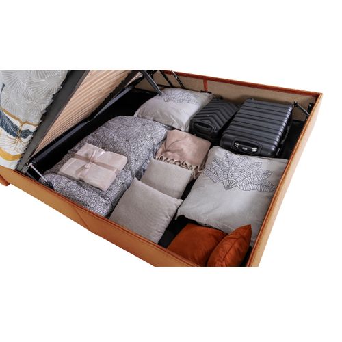 Lit coffre 140x190 cm JAPP velours côtelé terracotta