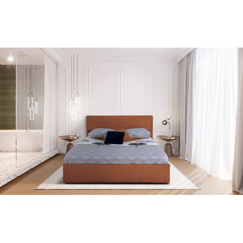 Lit coffre 140x190 cm JAPP velours côtelé terracotta