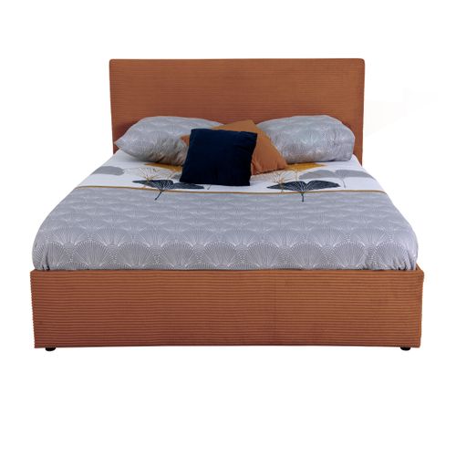 Lit coffre 140x190 cm JAPP velours côtelé terracotta