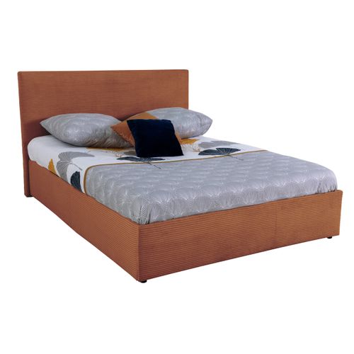 Lit coffre 140x190 cm JAPP velours côtelé terracotta