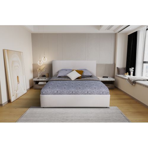 Lit coffre 160x200 cm JAPP tissu bouclette beige