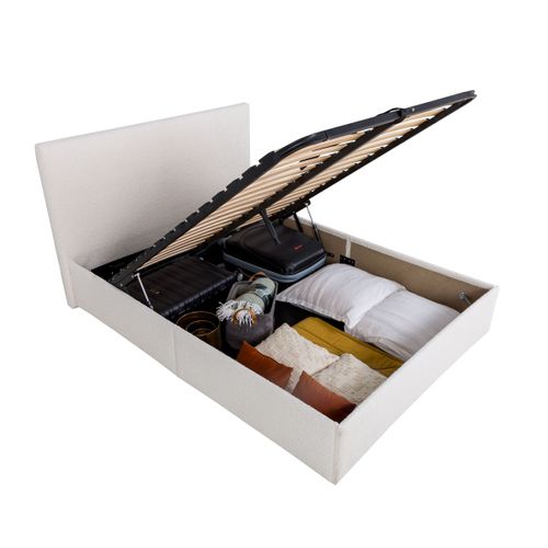 Lit coffre 140x190 cm JAPP tissu bouclette beige