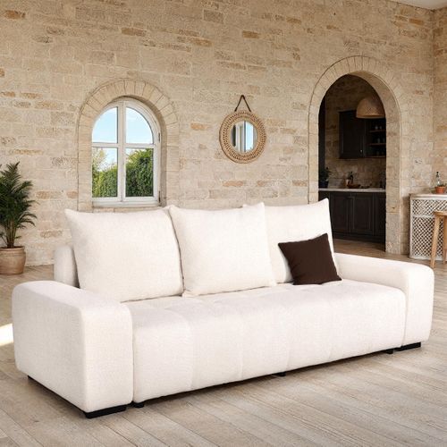 Canapé convertible 3 places BASTIEN tissu ecru