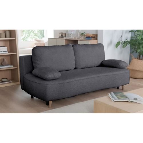 Canapé Convertible - 3 Places - Pyla - Tissu Alice Noir - Coffre - 203 X 95 X 89 Cm