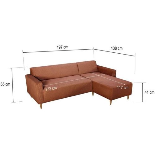 Canapé D'angle Fixe Réversible - 4 Places - Bob - Velours Cotelé Terracotta - 197 X 138 X 65 Cm