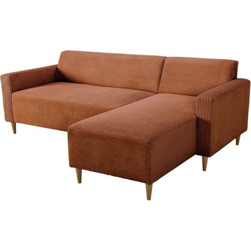 Canapé D'angle Fixe Réversible - 4 Places - Bob - Velours Cotelé Terracotta - 197 X 138 X 65 Cm