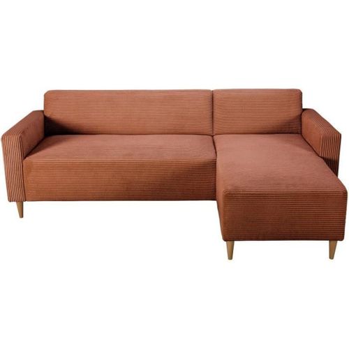 Canapé D'angle Fixe Réversible - 4 Places - Bob - Velours Cotelé Terracotta - 197 X 138 X 65 Cm