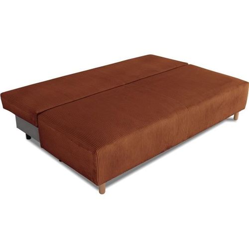 Canapé Droit Convertible 3 Places Gino - Tissu Lincoln Terracotta - Avec Coffre - L195 x H89 x P91cm