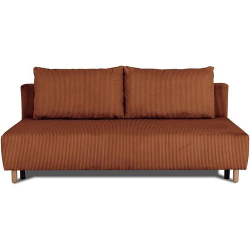 Canapé Droit Convertible 3 Places Gino - Tissu Lincoln Terracotta - Avec Coffre - L195 x H89 x P91cm