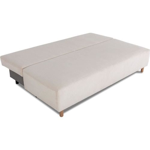 Canapé Droit Convertible 3 Places Gino - Tissu Lincoln Pearl - Avec Coffre - L 195 X H 89 X P 91 Cm