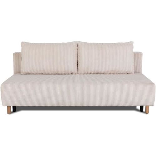 Canapé Droit Convertible 3 Places Gino - Tissu Lincoln Pearl - Avec Coffre - L 195 X H 89 X P 91 Cm