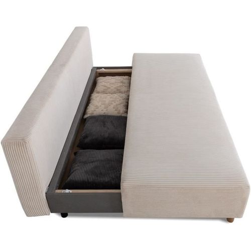 Canapé Droit Convertible 3 Places Gino - Tissu Lincoln Pearl - Avec Coffre - L 195 X H 89 X P 91 Cm