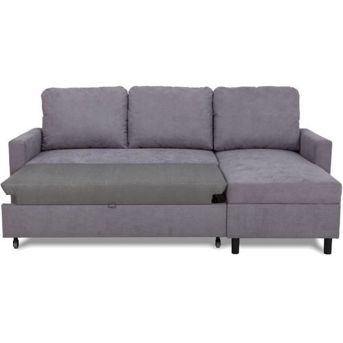 Canapé D'angle Convertible - 4 Places - Aya - Tissu Gris - Coffre - 212 X 144 X 87 Cm