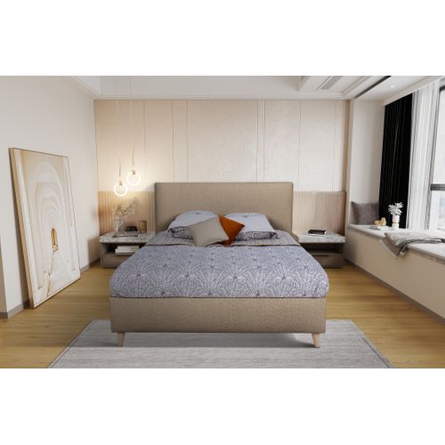 Lit 160x200 cm JAPP tissu bouclette ocre