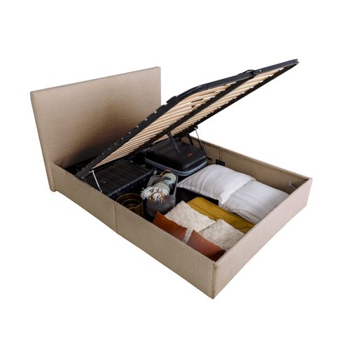 Lit coffre 140x190 cm JAPP tissu bouclette ocre