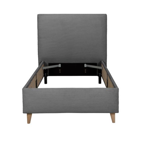 Lit 90x190 cm JAPP 3 velours côtelé anthracite