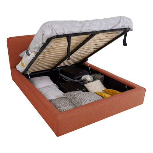 Lit coffre 160x200 cm VICTORIA tissu style terracotta