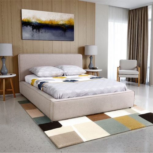 Lit coffre 160x200 cm VICTORIA tissu style beige