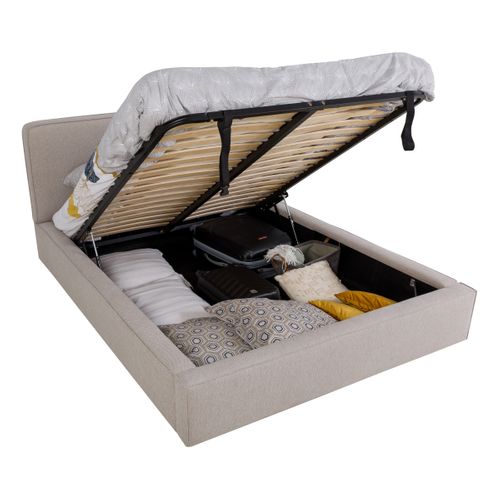 Lit coffre 160x200 cm VICTORIA tissu style beige