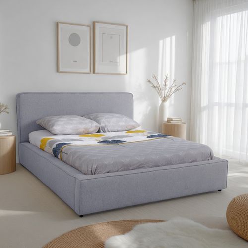 Lit coffre 160x200 cm VICTORIA tissu style gris souris